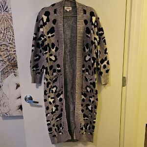 Leopard Print Cardigan - Black and Gray